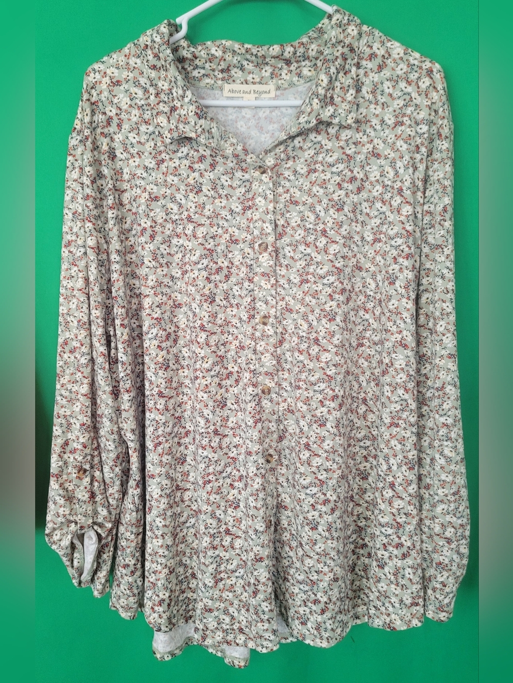 Floral Print Button-down Blouse Above and Beyond Women Top Plus Size 3x Stretch